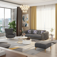 Canapé d'hôtel de luxe, ensemble de canapés sectionnels en cuir, style européen, mobilier de salon, ensemble de meubles Chesterfield pour appartement