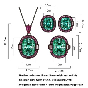 Conjunto de Joyería Ecológica de Cobre con Baño de Oro Negro, con Circonita Cúbica Verde Paraíba de 12*16-10*12mm, para Uso Diario - Product Image 2