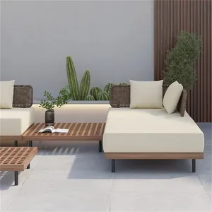 Altovis sofá de vime para jardim e pátio de teca personalizado de luxo com almofadas