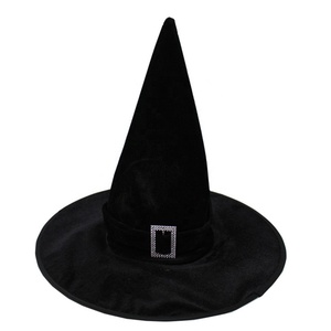 Accessoires Cosplay fête Halloween vente en gros <span class=keywords><strong>chapeau</strong></span> de sorcière noir en velours pour femmes avec boucle en strass - Product Image 2