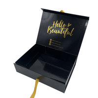 Boîte d'emballage de luxe pour produits de beauté, boîte cadeau magnétique noire brillante personnalisée avec logo, coffrets cosmétiques rigides pliables, boîtes à maquillage