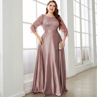 Robe longue à col rond et manches longues avec sequins, robe maxi en satin, tenue de soirée, robe de bal, robe grande taille pour femmes