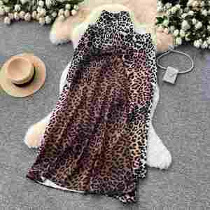 Summer Leopard Pencil <b>Skirt</b> Women Casual Empire Waist Breathable Satin 100% <b>Silk</b> Sustainable Anti-static Elegant Digital - Product Image 1
