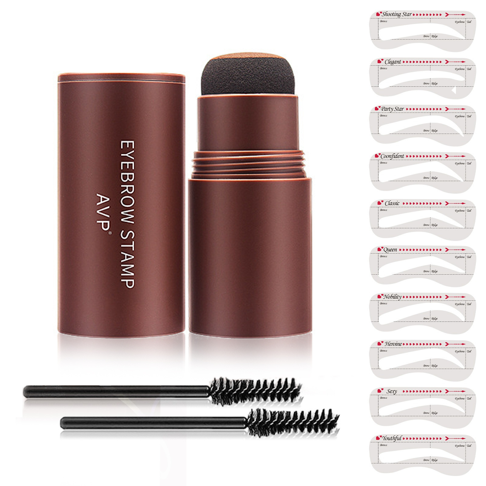 Stamp Eyebrow Powder Waterproof Filling Brown Black Color Makeup Eyebrow Stamp Set with Stencils