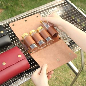 Camping <b>Spice</b> Kit with 4 <b>Jars</b> Foldable PU Leather <b>Spice</b> Holder Seasoning Storage Bag for Outdoor Picnic BBQ - Product Image 1