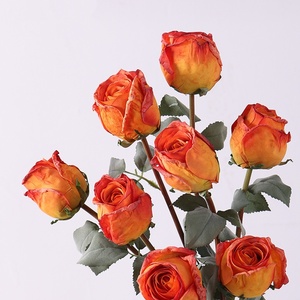 A-1874 Rose artificielle de haute qualité à tige unique, fleur sèche, rose en soie à bord brûlé pour la décoration de mariage, de la maison et des fenêtres - Product Image 2