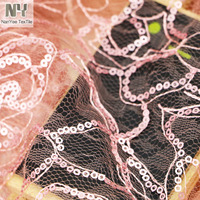 Tissu en dentelle tricotée extensible rose pâle Nanyee Textile avec broderie métallique et sequins pour mariage et filles