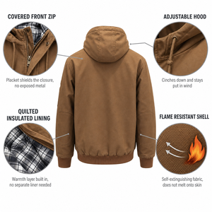 Giacca con Cappuccio Ignifuga FR, Imbottita con Fodera Isolante, Cerniera Coperta, Cappotto da Lavoro di Sicurezza Industriale per Elettricità, Petrolio, <span class=keywords><strong>Gas</strong></span> e Saldatura - Product Image 4