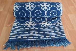 Indigo Block Print Stone Wash Cotton <b>Rug</b> 4x6 Handmade Carpet with Tassels <b>Boho</b> Floor Mat Living Room Decor - Product Image 1