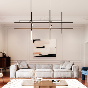 Lustre moderne personnalisé à combinaison géométrique de lumière linéaire pour le hall d'hôtel et le loft hauteur réglable - Product Image 5