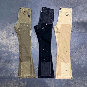 Custom High Quality Streetwear Colorblock Wide Leg Denim Flared Sweat <b>Pants</b> Men - Product Image 3