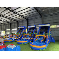 Équipement de location pour fêtes : Toboggan aquatique gonflable commercial de 18 pieds, bleu marbre et rouge, pour enfants, avec château gonflable et toboggans aquatiques