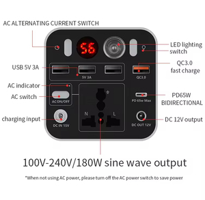 Batterie externe multifonction 200W, station d'alimentation portable, alimentation extérieure 180W 110V 220V, charge rapide, station d'alimentation au lithium PB-011 - Product Image 2