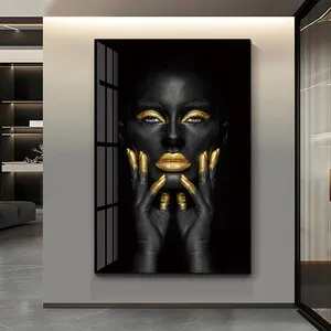 カスタムフィギュアポートレートウォールアートブラックアフリカ系アメリカ人女性クリスタル磁器絵画アルミフレーム付き室内装飾用
