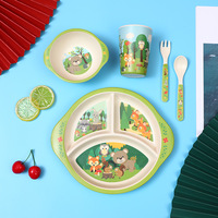 Ensemble de vaisselle en mélamine pour enfants, 5 pièces, pour tout-petits, usage domestique, assiettes divisées mignonnes, tasses adorables, bols, fourchettes