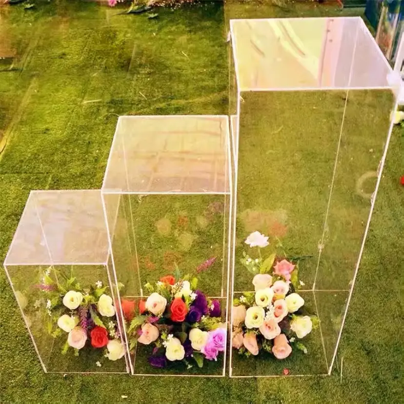 Masa dekorasyon için 4 Set kristal dekoratif düğün akrilik çiçek standı Centerpiece