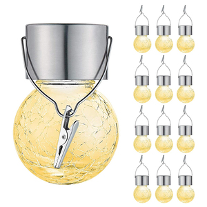 Lampes solaires suspendues <span class=keywords><strong>en</strong></span> forme de globe pour arbre, lanternes <span class=keywords><strong>en</strong></span> <span class=keywords><strong>verre</strong></span> craquelé, lampes d'extérieur étanches pour la cour, la rue, la terrasse, la clôture, décoration - Product Image 2
