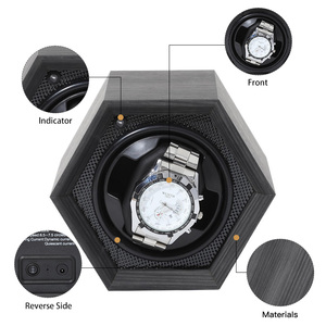 Boîte de <span class=keywords><strong>remontoir</strong></span> <span class=keywords><strong>automatique</strong></span> haut de gamme noire en bois de noyer hexagonal réglable pour montres mécaniques - Product Image 2