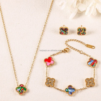 Ensemble de 4 pièces en acier inoxydable pour femme, bracelet/boucles d'oreilles/collier sertis de diamants de 13 mm, plaqué or 18 carats - Propriété anti-décoloration