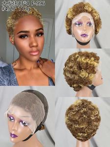 Promotion $17 Afro <b>Pixie</b> Short <b>Cut</b> <b>Wigs</b> 13x4 Lace Frontal 100% Human Hair Curly Natural Wholesale <b>Wigs</b> Grey Highlight Color - Product Image 4
