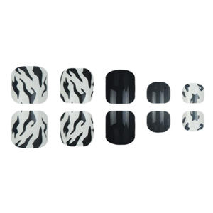 Faux ongles de pieds à presser motif zèbre noir et <span class=keywords><strong>blanc</strong></span>, courts et carrés, réutilisables, pour <span class=keywords><strong>nail</strong></span> <span class=keywords><strong>art</strong></span> des pieds - Product Image 2