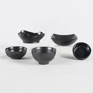 Black metal glazed ceramic sushi bowls salad soup bowl set Japanese style
