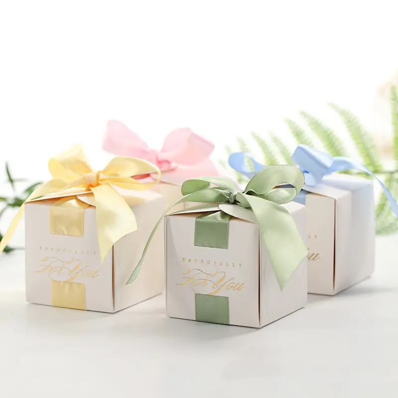 Caja de regalo de dulces de boda, cajas rígidas de cartón personalizadas de lujo con cinta, venta al por mayor
