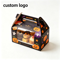 Individuell Gestaltete Halloween Kraftpapier-Box mit Klarsichtfenster Gruseliges Geistermuster Kuchenverpackungsbox mit Praktischem Tragegriff