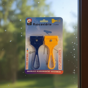 Rascavidrio Scraper 2 pezzi blu e giallo per strumenti per la pulizia del vetro - Product Image 1