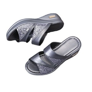 Sandales compensées à paillettes pour femmes grandes tailles, à bride unique, couleur unie, plateforme, collection été 2026, vente en gros - Product Image 5