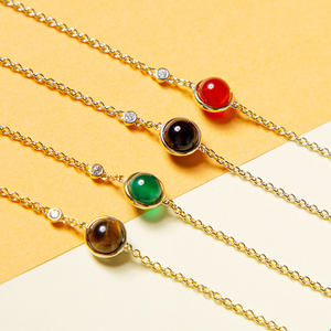 925 <b>Sterling</b> <b>Silver</b> Adjustable Chain <b>Bracelet</b> With 6mm Black Agate <b>Beads</b> Real Gold Plated Trendy Style for Gift - Product Image 5