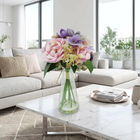 Fleurs d'hortensia artificielles au toucher réel, fausses fleurs dans un vase en verre pour la décoration de table de mariage ou de la maison