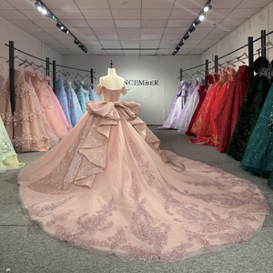 Robe de Quinceañera élégante en or rose Dy1553, style corset cœur, avec appliques de sequins, robe bouffante, taille à volants, pour bal de promo et soirée Jancember - Product Image 2