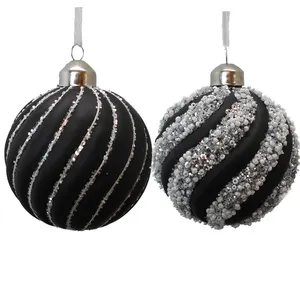 8cm/10cm Red Hand-painted Striped Glass Christmas Ball Onion Ornaments For Christmas Party