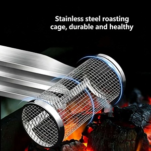 Cesta de asar giratoria de acero inoxidable de tamaño uniforme, malla fina de círculo completo, calentamiento uniforme, herramienta profesional para <span class=keywords><strong>barbacoa</strong></span> - Product Image 2