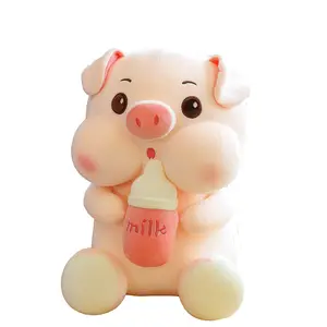 Boneka Babi botol bayi lucu baru bantal besar babi hadiah ulang tahun produsen grosir boneka hewan lembut boneka mewah