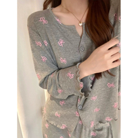 Ensembles de vêtements de nuit automne pantalons à manches longues pyjamas femmes Cardigan décontracté Simple confortable glace fil de soie ensemble pyjamas