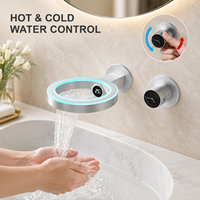 Robinet de lavabo mural en acier inoxydable avec affichage numérique de la température, cascade et cartouche en céramique pour projets hôteliers et villas