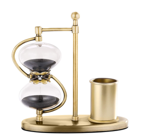 Horloge de sable rotative noire Vintage, 1 pièce, minuterie de sable avec porte-stylo en laiton - Product Image 1