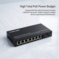 Convertidor de Medios con Switch POE TiNCAM 10/100Mbps, 8 Puertos PoE, 2 Puertos de Fibra SC SM Simplex 20km, IEEE802.3AT/AF para Cámaras IP CCTV
