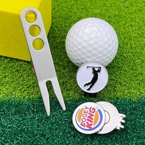 Golf Alloy Green Fork Repair <b>Tool</b> Magnetic Ball Marker Cap <b>Clip</b> Set Multifunctional Gift Box Universal Zinc Alloy - Product Image 4