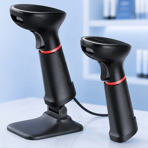 เครื่องสแกนบาร์โค้ด 2D แบบมือถือ แบบมีสาย USB สีดำ เครื่องสแกนสำหรับการชำระเงินในร้านค้าปลีก พร้อมขาตั้งปรับระดับได้ - Product Image 1