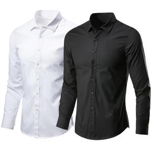 Camisa de Vestir Casual Blanca para Hombre, Corte Entallado, Manga Larga, Sin Planchado, Estilo Coreano, Tela Twill, para Otoño, Profesional - Product Image 1