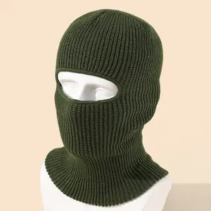 MIO kustom Logo bordir penutup wajah penuh rajutan Balaclava leher masker topi uniseks musim dingin termal 1 lubang permen warna masker Ski