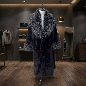 Manteau long en fausse fourrure pour femme, coupe ajustée, anti-rides, col rabattu, fermeture à ceinture, motif imprimé, épais et chaud, vêtement d'extérieur d'hiver, manches longues - Product Image 4