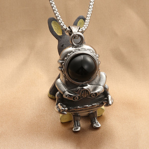 <b>Titanium</b> Steel Astronaut Pendant Necklace Cartoon Space Style Men's Jewelry Everyday Wear Polished Finish - Product Image 1