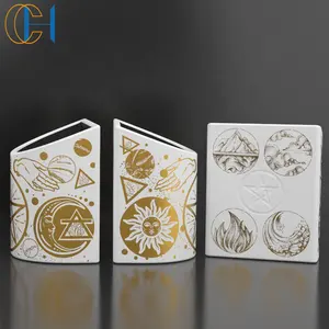 C&H Wholesale Modern Gold Star Coin White Ceramic Candle Vessels Unique Semicircle Ceramic Jar Candle
