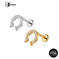 VORA ASTM F136 Titane Fer à cheval Labret à filetage interne, motif U porte-bonheur pavé de CZ, pour piercing d'oreille, cartilage, hélix, tragus