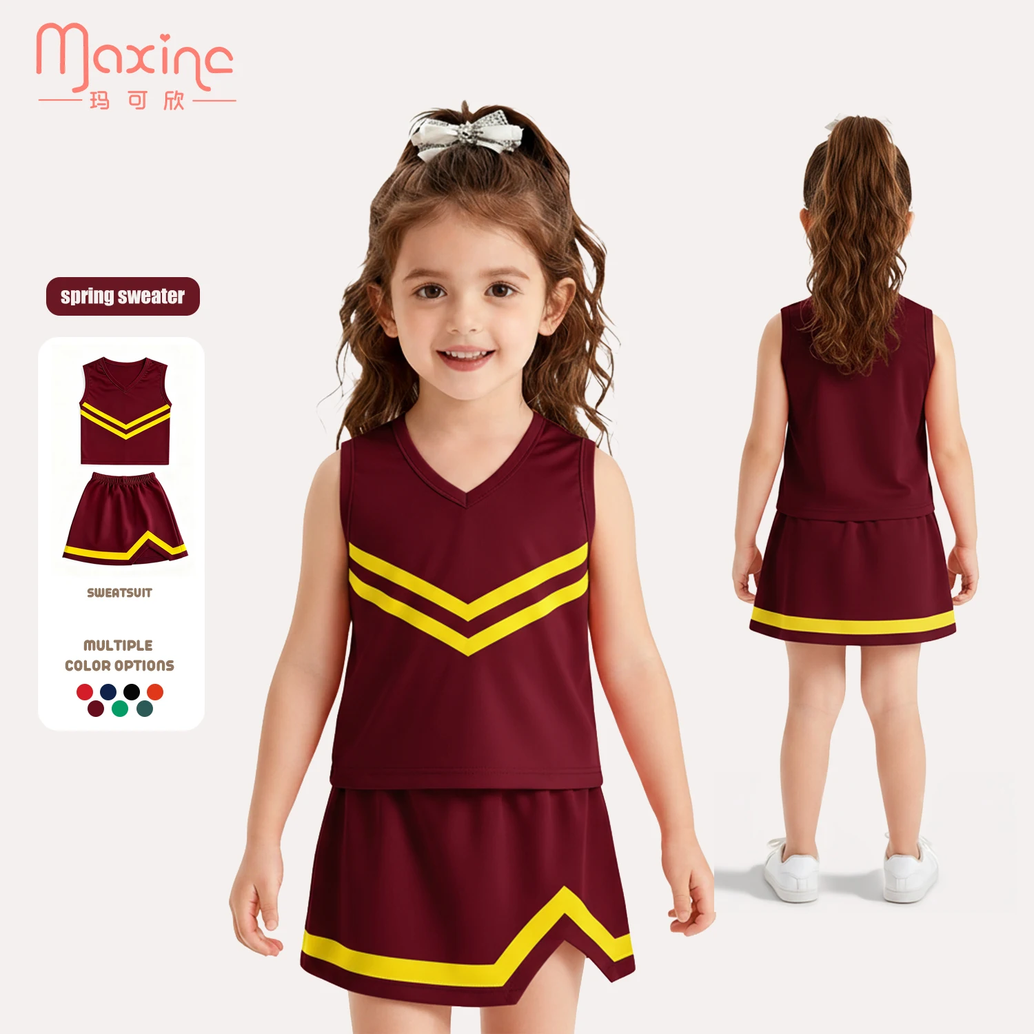 Toddler Cheerleading Uniform Girls Clothing Girl Outfit Set Team Color Spirit Skirt & Top Customizable Girls Cheer Outfit