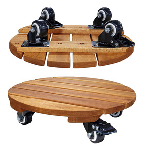 Chariot rond pour <span class=keywords><strong>plantes</strong></span> <span class=keywords><strong>en</strong></span> <span class=keywords><strong>bois</strong></span> d'acacia avec roulettes verrouillables Plateau roulant - Product Image 1
